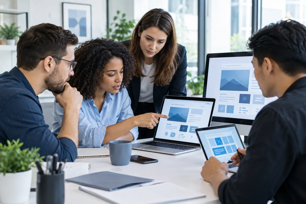 Professional IT team planning a web design and development project